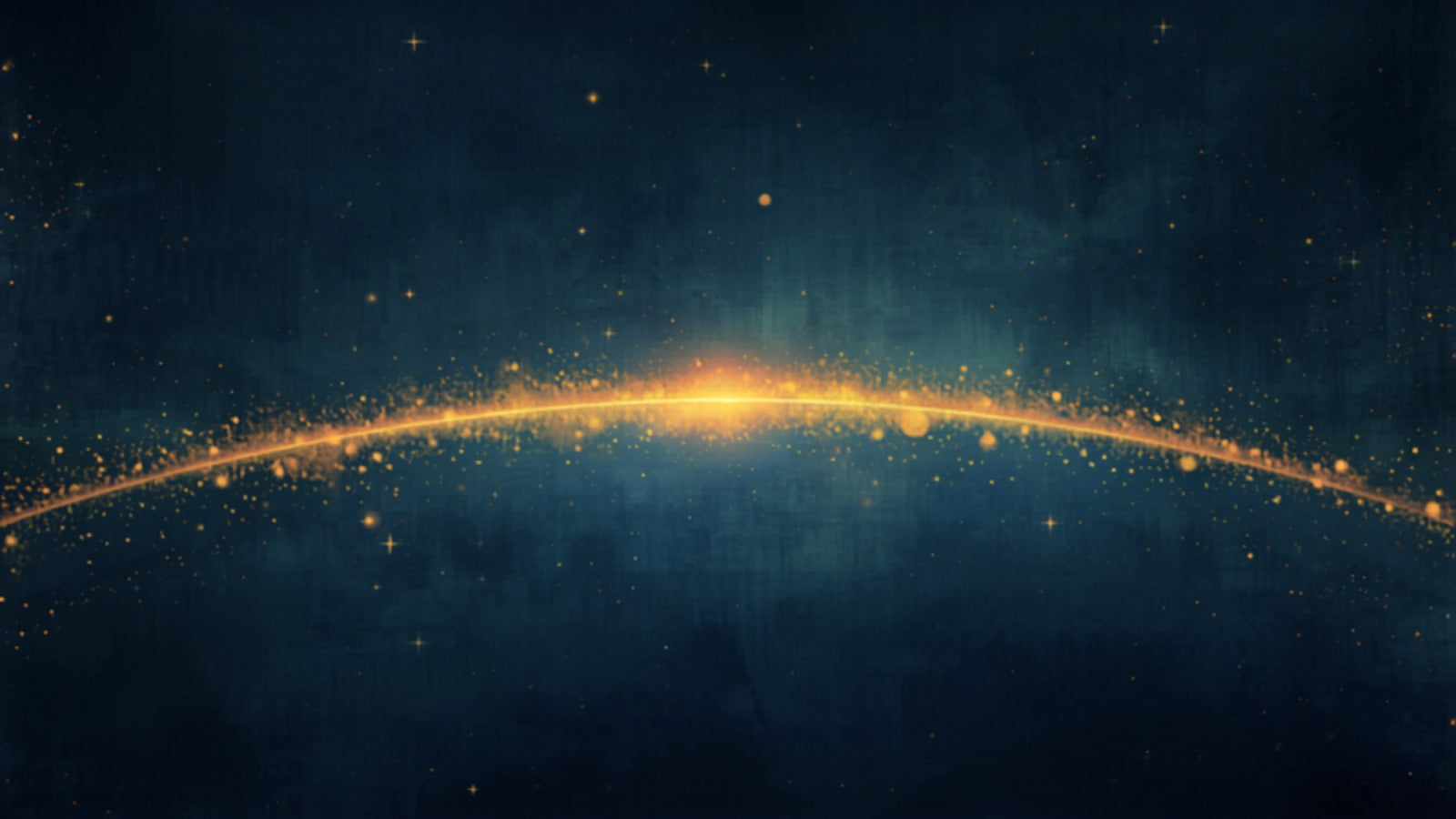 A pale-gold luminous band arcing across a deep cosmic dark, divided into many small glowing stations — the Moon's twenty-eight mansions
