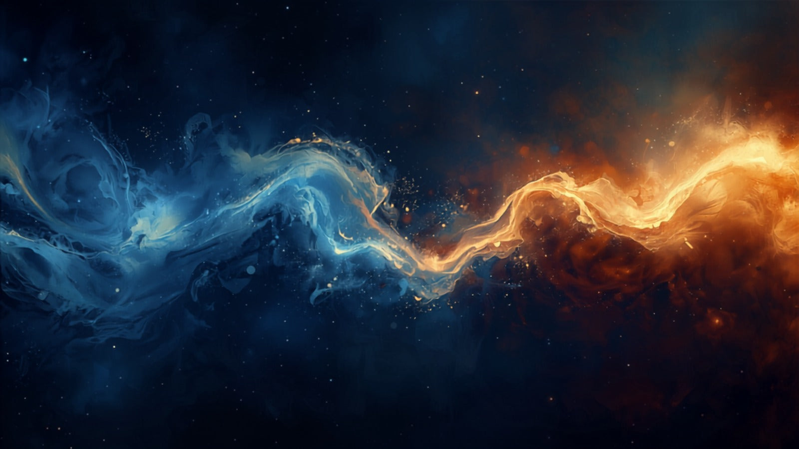 A flowing progression of light from deep shadow through silver, gold, and red-gold in a deep cosmos — the four alchemical stages, nigredo to rubedo