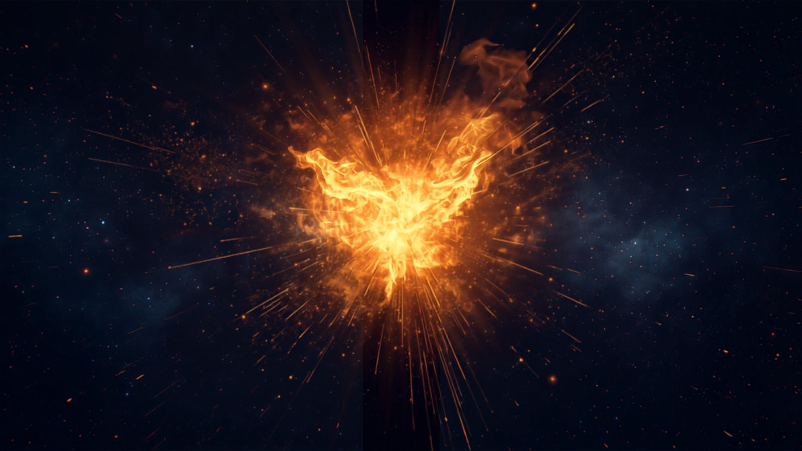 A concentrated blaze of golden-yellow fire radiating outward in a deep cosmos — the solar plexus chakra