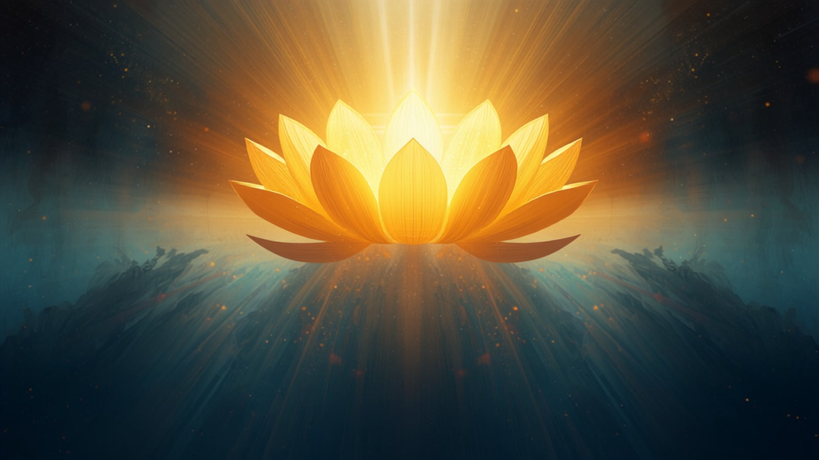 A radiant golden crown of light blossoming open like a lotus at the top, rays lifting upward into a deep cosmos — the crown chakra
