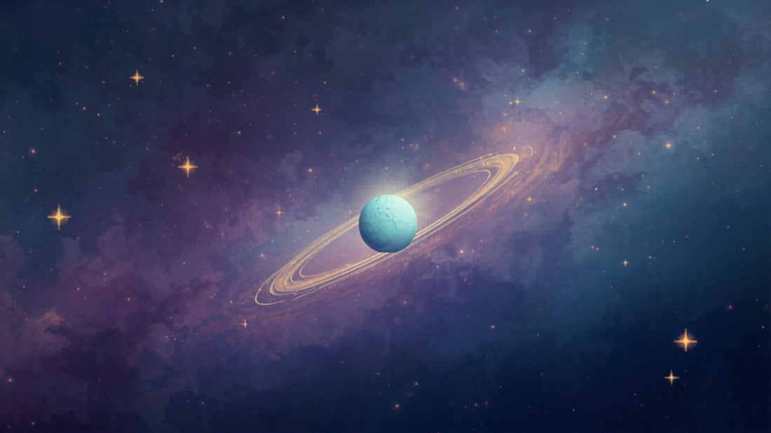A planet tracing a glowing retrograde orbital path
