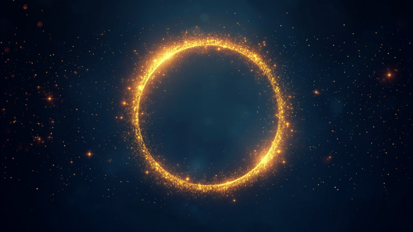 A luminous circular ring densely studded with countless tiny distinct points of golden light, like 360 individual sparks, in a deep cosmos — the Sabian symbols