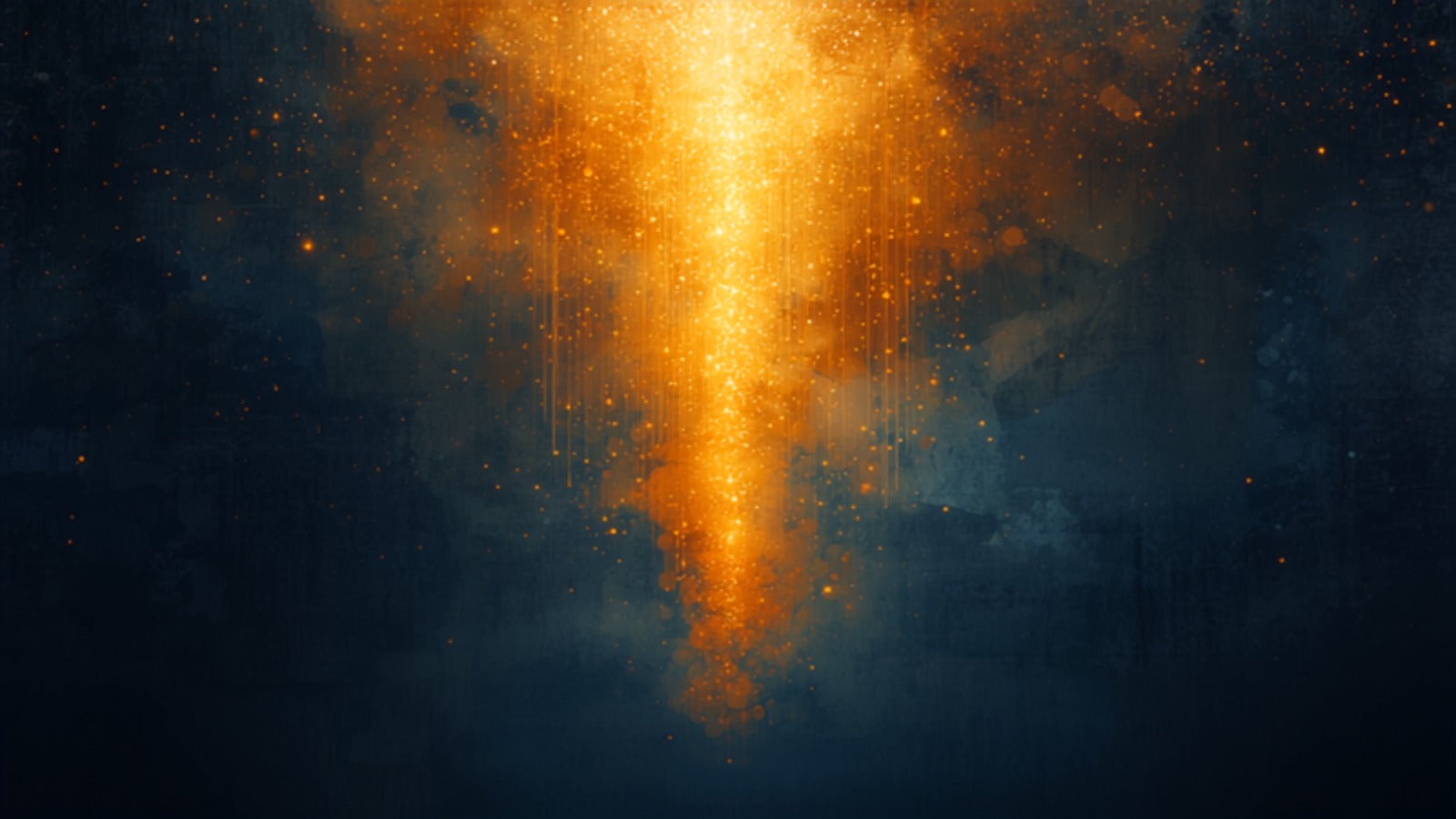 A vertical column of glowing golden points of light ascending along a luminous central line from a dense base to a bright crown, in a deep cosmos — the Sufi lataif