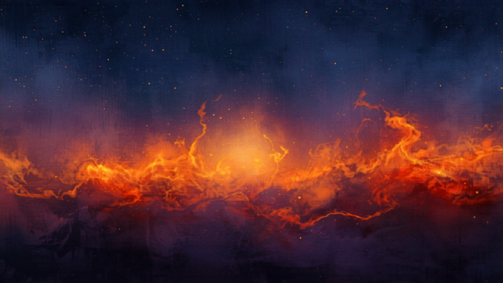An ember-gold and crimson cosmic field of energy