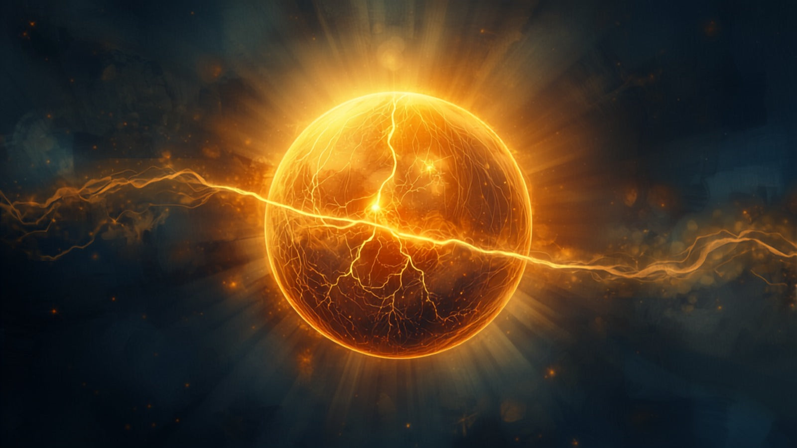A great glowing golden sphere of living light veined with luminous currents like a breathing organism, in a deep starfield — the anima mundi, the world soul
