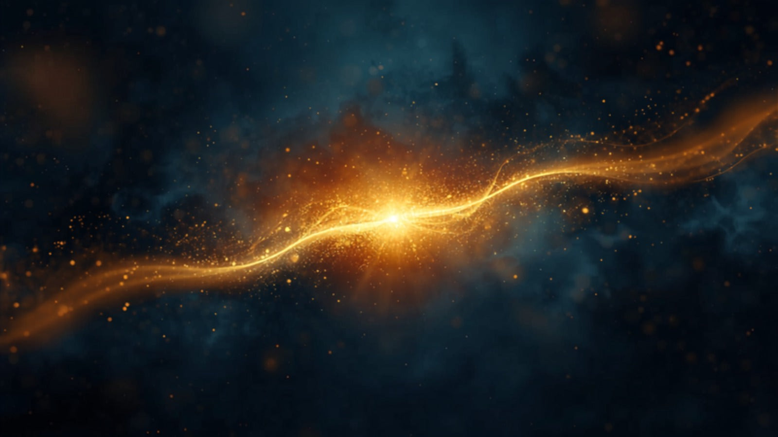 Three streams of golden light converging into a single radiant point in a deep cosmos — the Part of Fortune, made of the Ascendant, Sun, and Moon