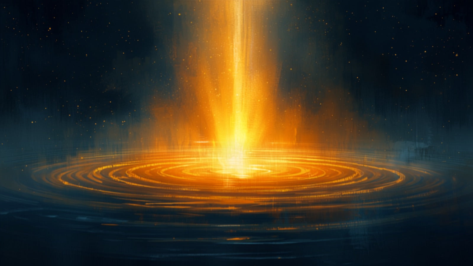 A deep brimming pool of rich golden light glowing with abundance in a deep cosmos — ojas, the reservoir of vitality