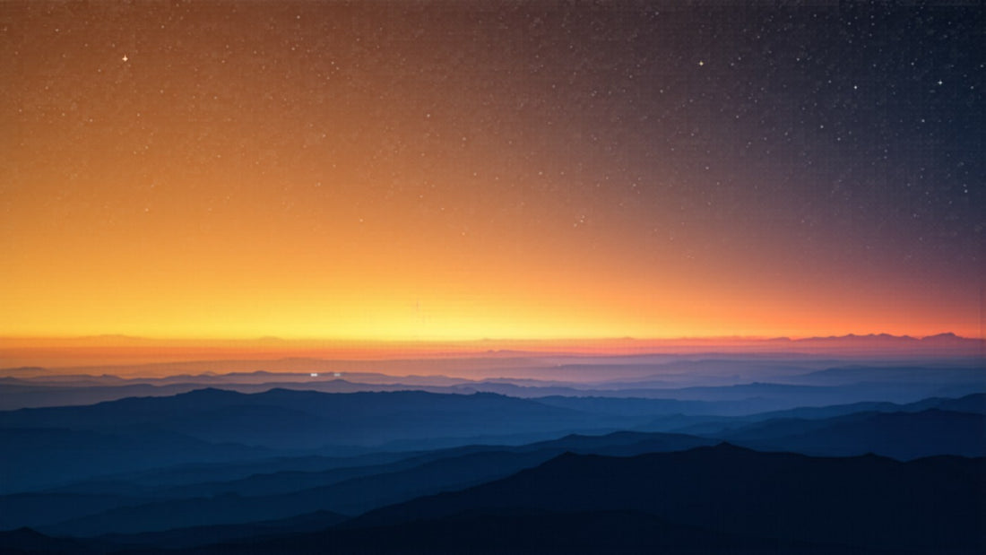 A golden dawn breaking over a tranquil cosmic horizon