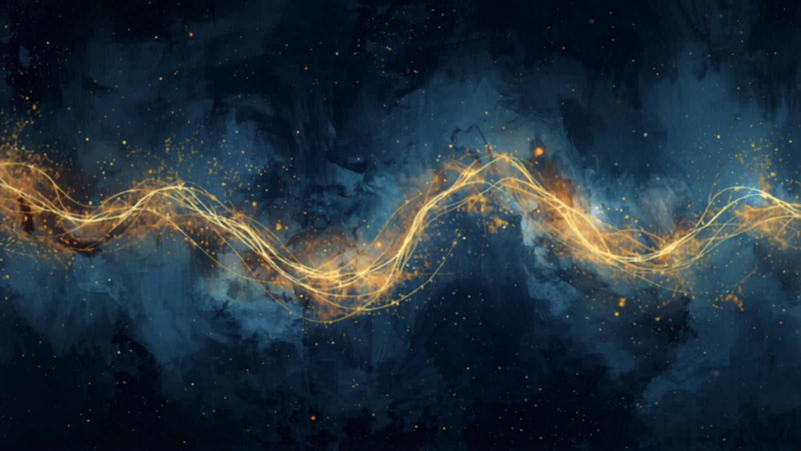 Pulsing electric arcs and ripples of golden light crossing a deep starry cosmos — Aquarius, the ankles and the body's current