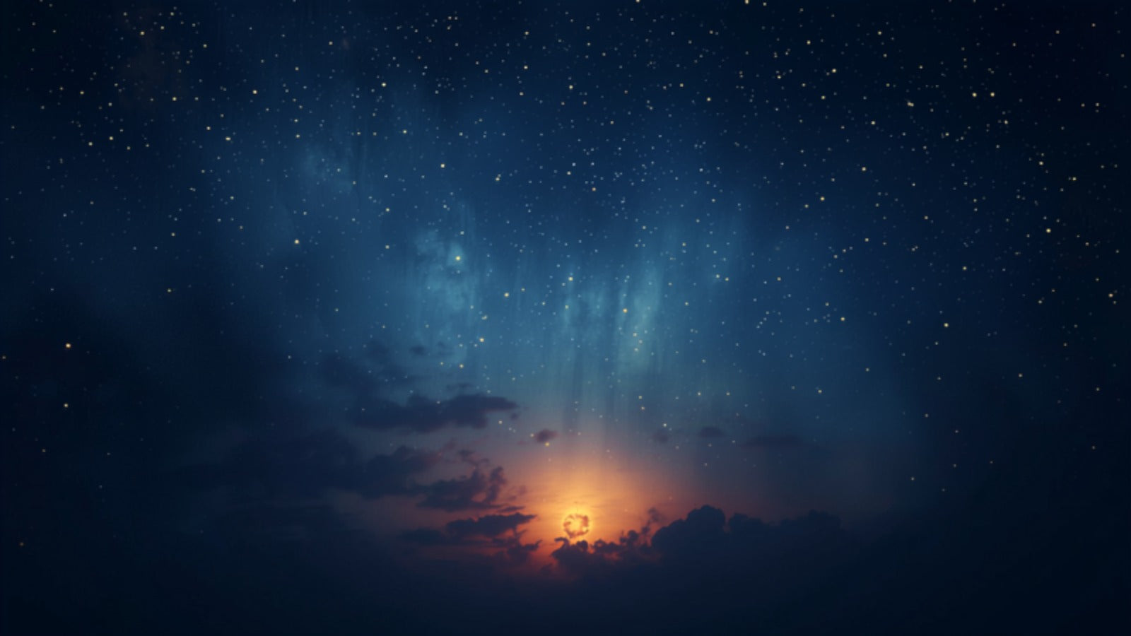 A warm golden light rising from below a deep starlit cosmos — the hidden inner fire of the psoas.